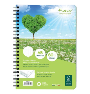 Notizbuch 68412C, FOREVER Premium, grün, A5, kariert, 90g, 96 Blatt / 192 Seiten