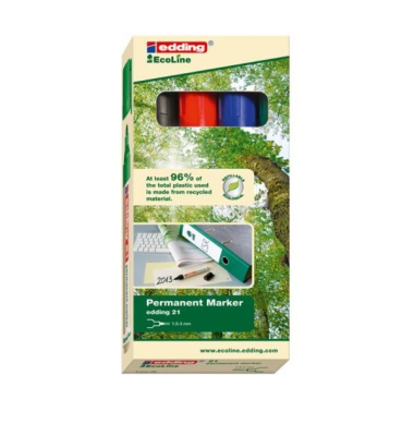 Permanentmarker 21 EcoLine, 4-21-4, Packung, 4-farbig sortiert, 1,5-3mm Rundspitze