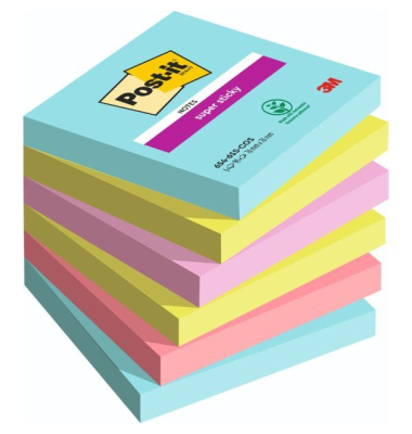 Haftnotizen 654-6SS-MIA/70005291227, 76x76mm, farbig sortiert (aquawave/neongr&uuml;n/neonpink/poppy), quadratisch