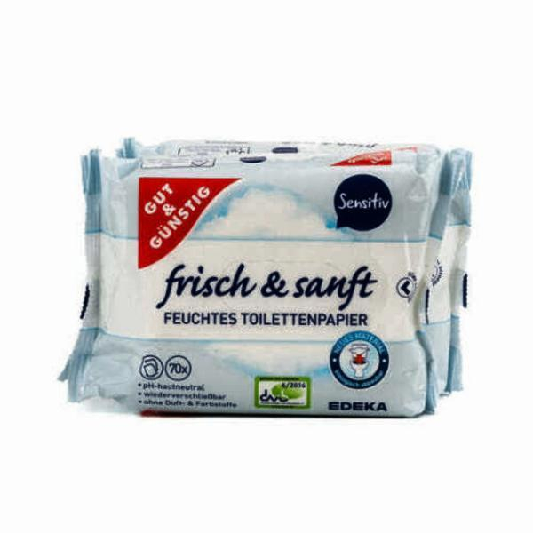 4311501679951 - Toilettenpapier feucht frisch & sanft Sensitiv ohne 398001 1-lagig weiß 70 Blatt   Packung 4311501679951 Gut & Günstig 2 Stück