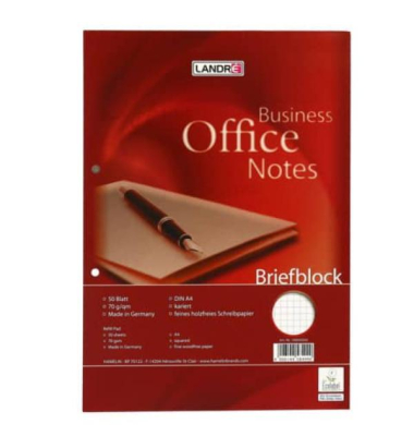 Landré Briefblock 100050242, A4, kariert, 50Bl, 70 gm², Spiralbindung