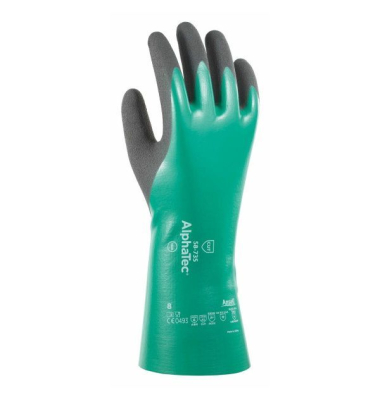 Chemikalien- und Schnittschutzhandschuh  AlphaTec , Nitril, grün/schwarz, Größe 6 / XS