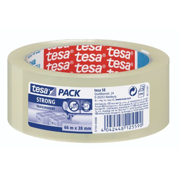 4042448125590 - tesa Verpackungsklebeband tesapack Strong Transparent 38 mm (B) x 66 m (L) PP (Polypropylen)