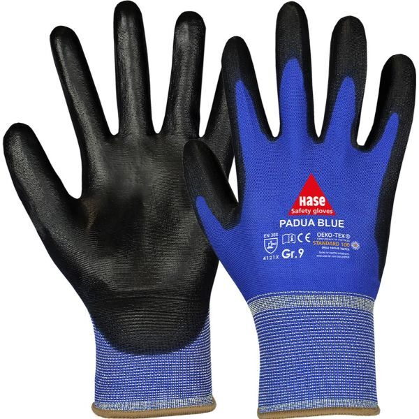 12 Stück Hase Montagehandschuhe Padua Blue, Polyurethan, blau/schwarz, Größe 6 / XS 4018949996069 Hase