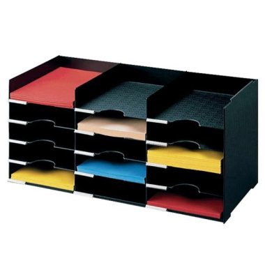Horizontaler Organizer 531.01, stapelbar, 15 Fächer, A4, schwarz