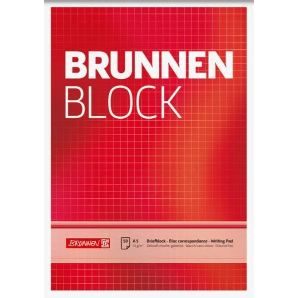 4003273041417 - Briefblock 1052428 Lineatur 5   kariert A5 70g rot 50 Blatt 4003273041417 Brunnen