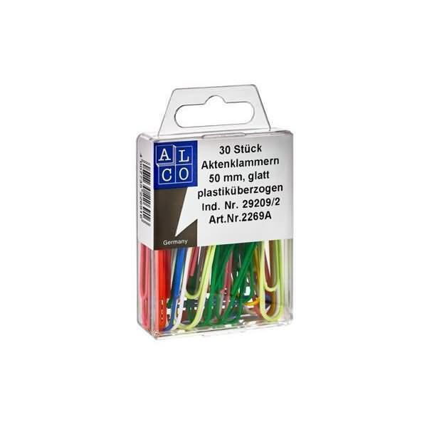 10 x Alco Briefklammer Metall kunststoffüberzogen 50mm sortiert VE=30
