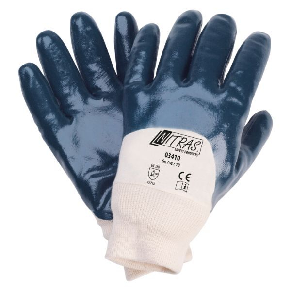 12 Stück Nitras Arbeitshandschuhe, Nitrilschaum, blau/natur, Größe 10 / XL 4260144425039 Nitras