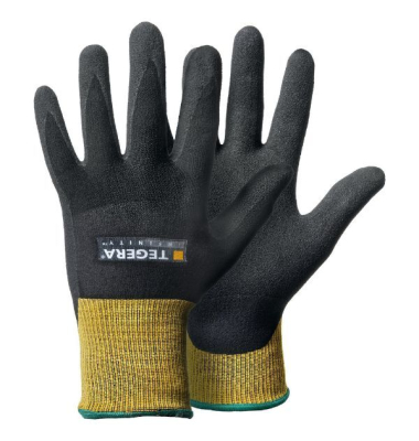 Arbeitshandschuhe TEGERA INFINITY 8801 , Nitrilschaum, Wasserbasierendes Polyurethan, schwarz/gelb, Größe 9 / L