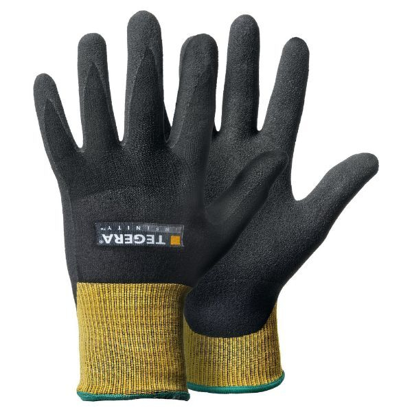 6 Stück Ejendals Arbeitshandschuhe TEGERA INFINITY 8801 , Nitrilschaum, Wasserbasierendes Polyurethan, schwarz/gelb, Größe 9 / L 7340118318752 Ej