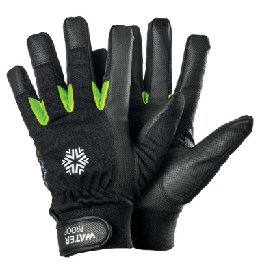 Winterhandschuhe TEGERA517, Polyurethan, Leder, /Kunstleder, schwarz/gr&uuml;n, Gr&ouml;&szlig;e 11 / XXL