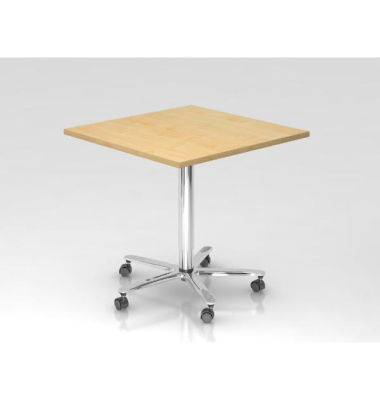 Stehtisch VST, h&ouml;henverstellbar 72-114cm (H), 80x80cm (BxT), quadratisch, ahorn / chrom, mit Rollen