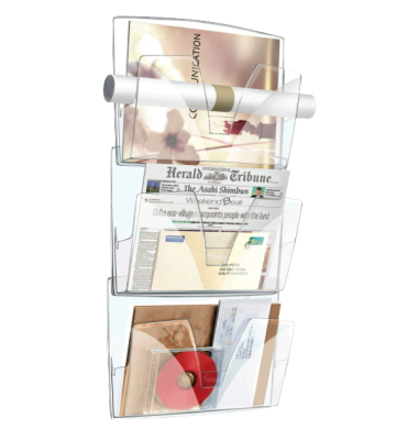 Wandprospekthalter Neutral, 3 F&auml;cher f&uuml;r A4, transparent