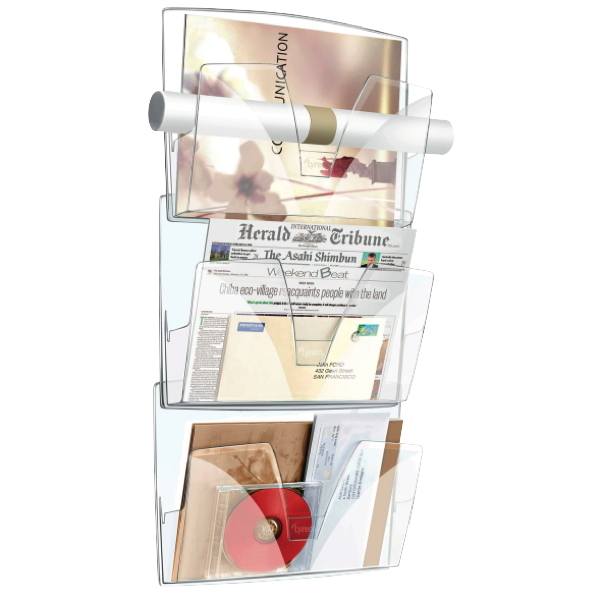 Alpedia Wandprospekthalter Neutral, 3 Fächer für A4, transparent 3662168016650 Alpedia