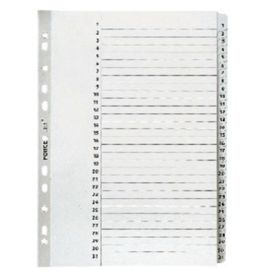 Kartonregister 29242, 1 bis 31, A4, graue Taben, 31-teilig