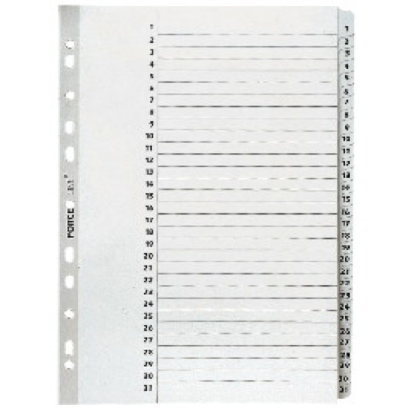 Alpedia Kartonregister 29242, 1 bis 31, A4, graue Taben, 31-teilig 3662168005111 Alpedia