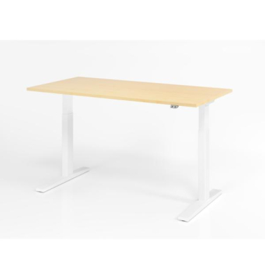 Sitz-Steh-Schreibtisch XMKA, elektrisch h&ouml;henverstellbar, 70-120cm (H), 120x80cm (BxT), rechteckig, ahorn / wei&szlig;