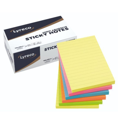 Haftnotizen 12953297, 100x150mm, gelb/pink/blau/orange/grün, rechteckig