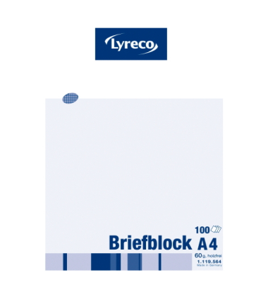 Briefblock 100050732, Lineatur 22 / kariert, A4, 60g, wei&szlig;, 100 Blatt