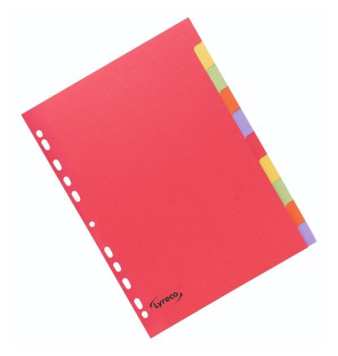 Kartonregister 29239, 10-teilig blanko, A4, 240 g/m&sup2;, farbige Taben, 10-teilig