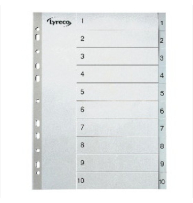 Kunststoffregister 30037, 1 bis 10, A4, graue Taben, 10-teilig