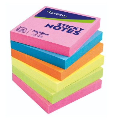 Haftnotizen FT510284605, 76x76mm, farbig sortiert 8gelb/pink/blau/orange/gr&uuml;n), quadratisch