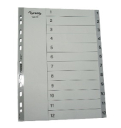 Kunststoffregister 30048, 1 bis 12, A4, graue Taben, 12-teilig