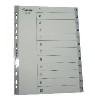 Kunststoffregister 30048, 1 bis 12, A4, graue Taben, 12-teilig