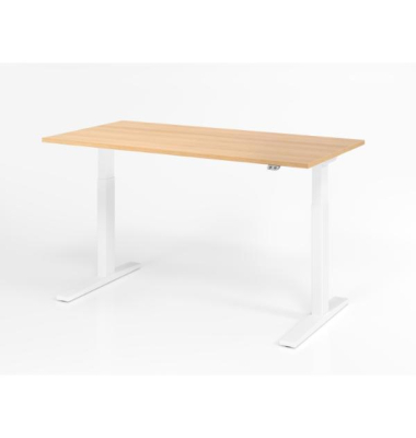 Sitz-Steh-Schreibtisch XMKA, elektrisch h&ouml;henverstellbar, 70-120cm (H), 180x80cm (BxT), rechteckig, eiche / wei&szlig;