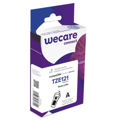 Schriftband K80020W4, 9mm x 8m, schwarz/transparent, laminiert, kompatibel zu P-touch TZe-121