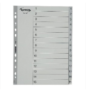 Kunststoffregister 30036, 1 bis 15, A4, graue Taben, 15-teilig
