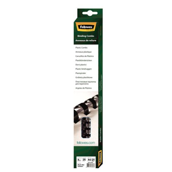 Fellowes Plastikbinderücken 5330003, US-Teilung, 21 Ringe auf A4, weiß, 6mm 0077511533006 Fellowes 25 Stück