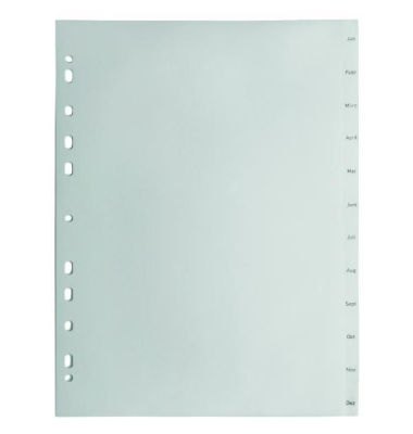 Kunststoffregister 31382, Jan bis Dez, A4, graue Taben, 12-teilig