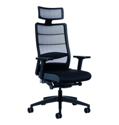 Chefsessel Airpad, schwarz / schwarz, mit 4D Armlehnen, bis 120kg, mit Kopfst&uuml;tze