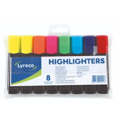 Textmarker HY2376-8, Packung, rot, pink, gelb, blau, violett, orange, grün, groß Keilspitze