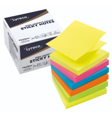 Haftnotizen 12953333, 75x75mm, gelb/pink/blau/orange/grün, quadratisch