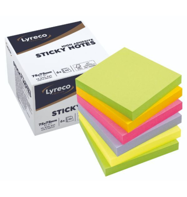 Haftnotizen 12953231, 75x75mm, farbig sortiert (gr&uuml;n/gelb/pink/violett), quadratisch