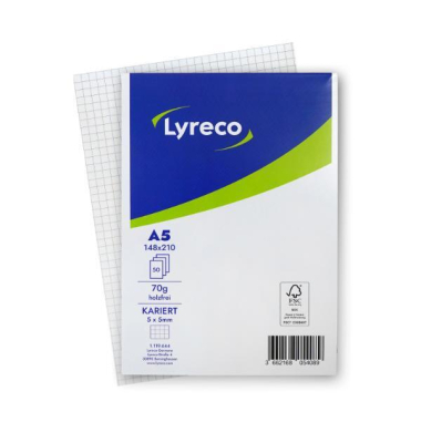 Briefblock 100050737, Lineatur 5 / kariert, A5, 70g, blau/wei&szlig;, 50 Blatt