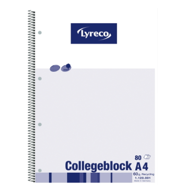 Collegeblock 100050729, kariert / Kariert Mit Rand, A4, 60g, wei&szlig;/blau, 80 Blatt