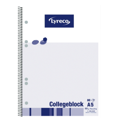 Collegeblock 100050738, kariert / Kariert Mit Rand, A5, 60g, wei&szlig;/blau, 80 Blatt