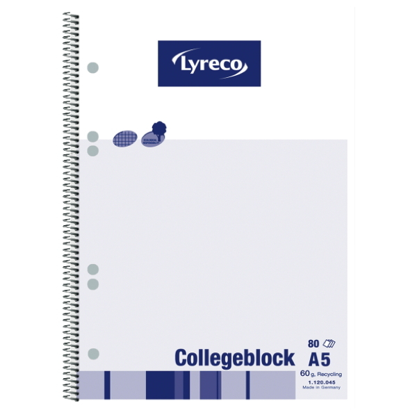 Alpedia Collegeblock 100050738, kariert / Kariert Mit Rand, A5, 60g, weiß/blau, 80 Blatt 3662168054195 Alpedia