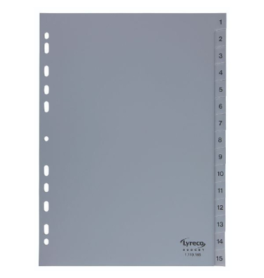 Kunststoffregister 29972, 1 bis 15, A4, graue Taben, 15-teilig