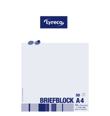 Briefblock 100050733, Lineatur 22 / kariert, A4, 70g, weiß, 50 Blatt