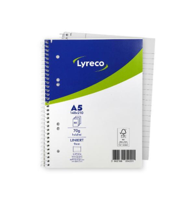 Collegeblock 400088797, liniert / Liniert, A5, 70g, wei&szlig;/blau, 80 Blatt