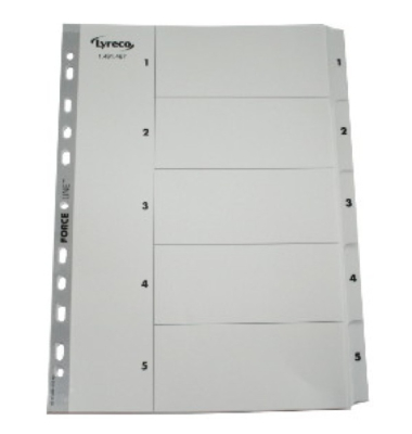 Kartonregister 29230, 1 bis 5, A4, graue Taben, 5-teilig