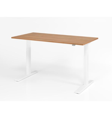 Sitz-Steh-Schreibtisch XMKA, elektrisch h&ouml;henverstellbar, 70-120cm (H), 120x80cm (BxT), rechteckig, nussbaum / wei&szlig;