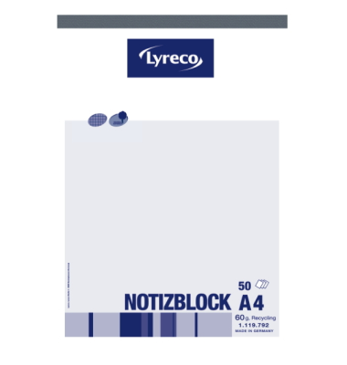 Notizblock 100050726, kariert / Lineatur 22, A4, 60g, weiss, blau, 50 Blatt