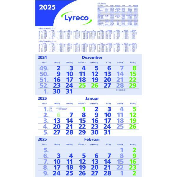 Alpedia Neutral 3-Monatskalender, 29,7 x 44,8cm, blaugrünweiß, 2025  Alpedia