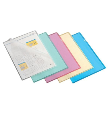 Sichthüllen 400040750, A4, farbig sortiert, transparent genarbt, oben & rechts offen, 0,11mm