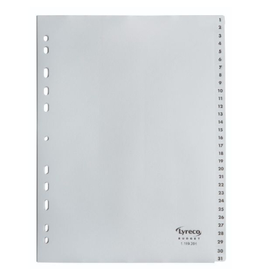 Kunststoffregister 29966, 1 bis 31, A4, graue Taben, 12-teilig